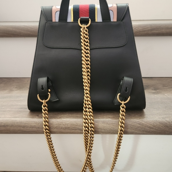 Gucci Calfskin Web GG Marmont Flap Chain Backpack Black - Picture 3 of 9